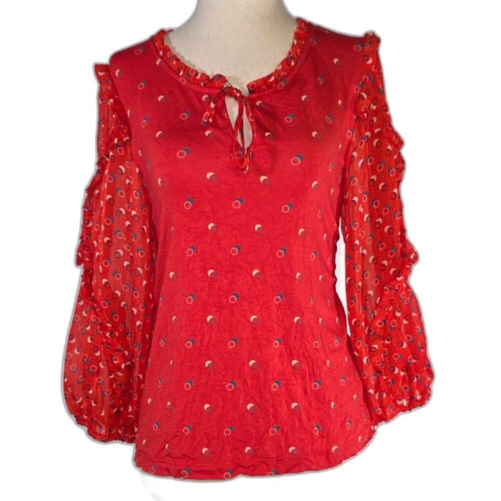 Maeve by Anthropologie Eclips Red Shimmer Blouse Size Petite Medium - Picture 2 of 12